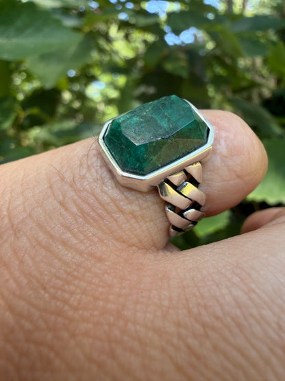 Havana Cuban Ring - 925 Silver - Genuine Green Emerald Stone