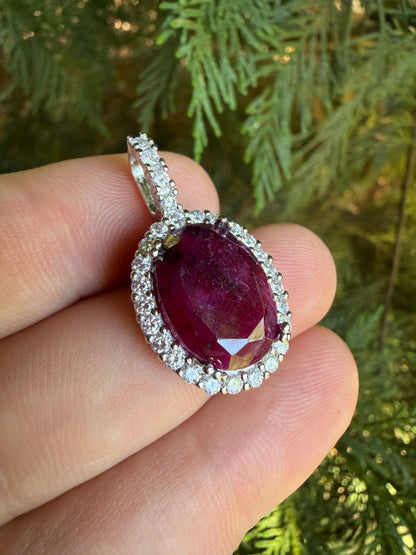 MOISSANITE Royalty Red Ruby Pendant - 925 Silver - Oval Genuine Red Ruby Stone