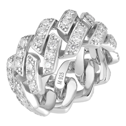 MOISSANITE 11.5mm Iced Out Prong Cuban Eternity Band Ring - 925 Silver