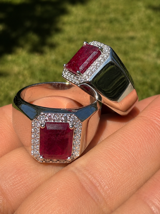 MOISSANITE Cardinal Crown Ring - 925 Silver - Genuine Red Ruby Stone