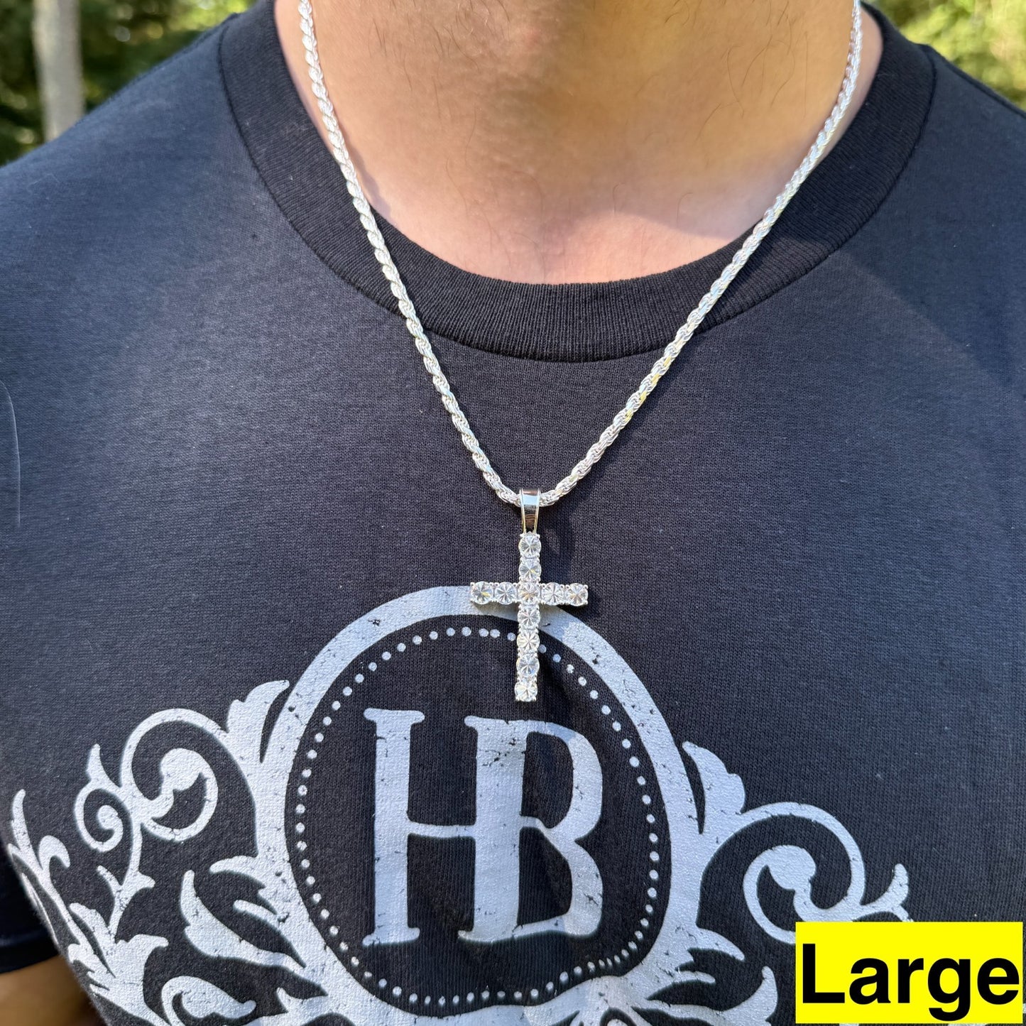 Real 925 Silver Cross Iced Pendant Upside Down Set Reverse MOISSANITE Necklace