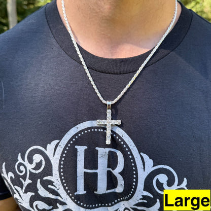Real 925 Silver Cross Iced Pendant Upside Down Set Reverse MOISSANITE Necklace