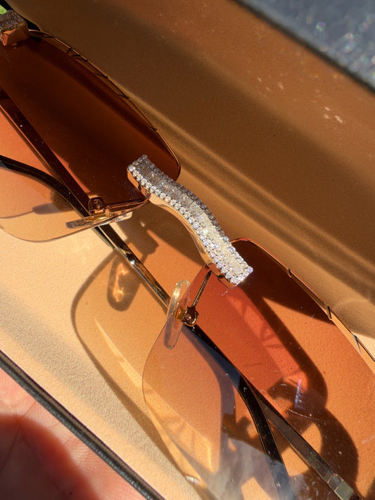 MOISSANITE Baguette Custom Iced Out Sunglasses - 925 Silver Buffs - Light Brown