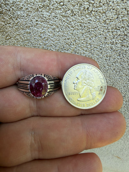 Navajo Tribe Ring - 925 Silver Oxidized - Genuine Red Ruby Stone