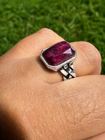 Havana Cuban Ring - 925 Silver - Genuine Red Ruby Stone