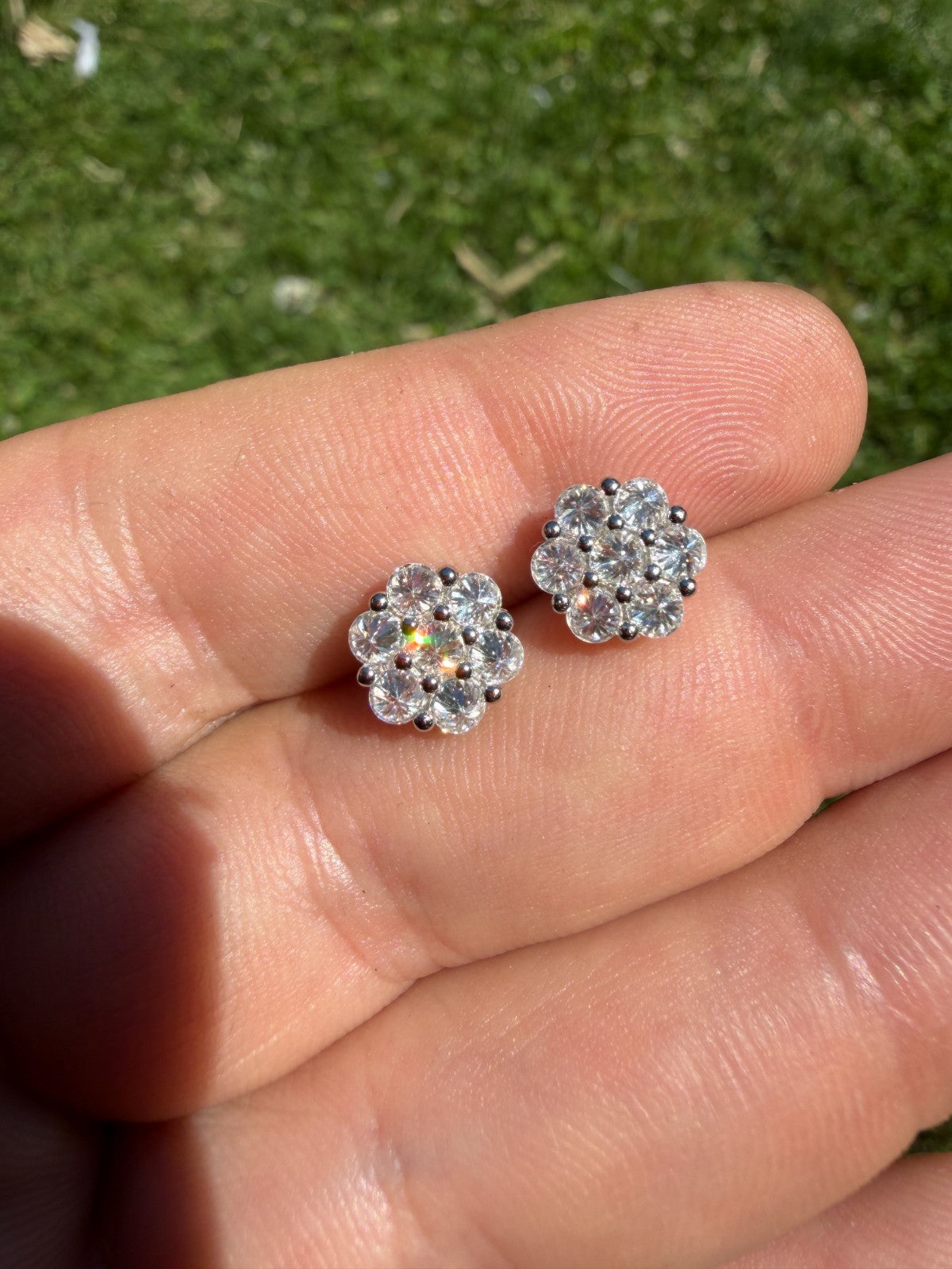 MOISSANITE Upside Down Reverse Set Cluster Iced Out Honeycomb Set Earrings - 925 Silver - 6mm -11mmm