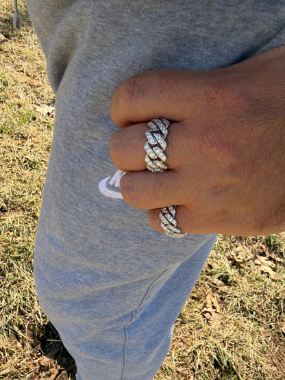 MOISSANITE 11.5mm Iced Out Prong Cuban Eternity Band Ring - 925 Silver