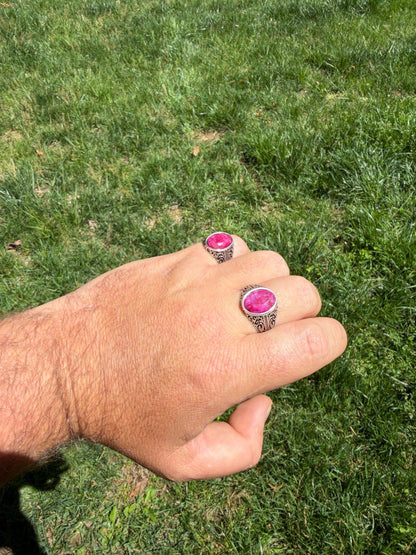 Columbian King Ring - 925 Silver Oxidized - Genuine Red Ruby Stone