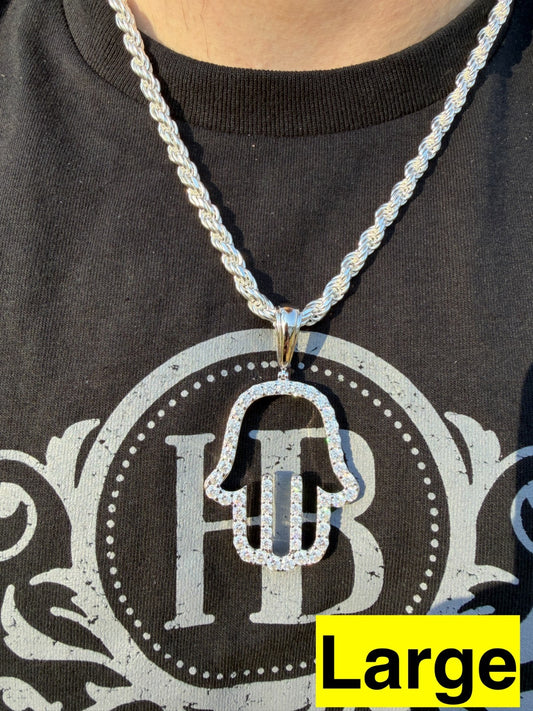 MOISSANITE Hamsa Cutout Pendant - 925 Silver - 3 Sizes 1.25"-2.75"