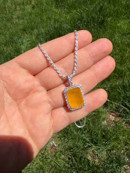 MOISSANITE Royalty Honey Pendant - 925 Silver - Genuine Yellow Sapphire Stone