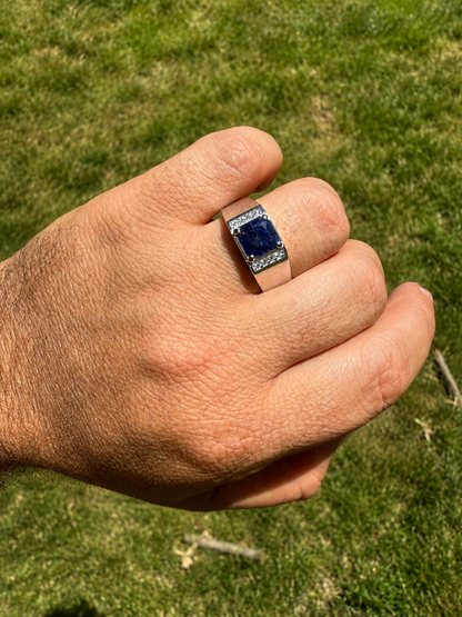 MOISSANITE Kingsmark Ring - 925 Silver - Genuine Blue Sapphire Stone