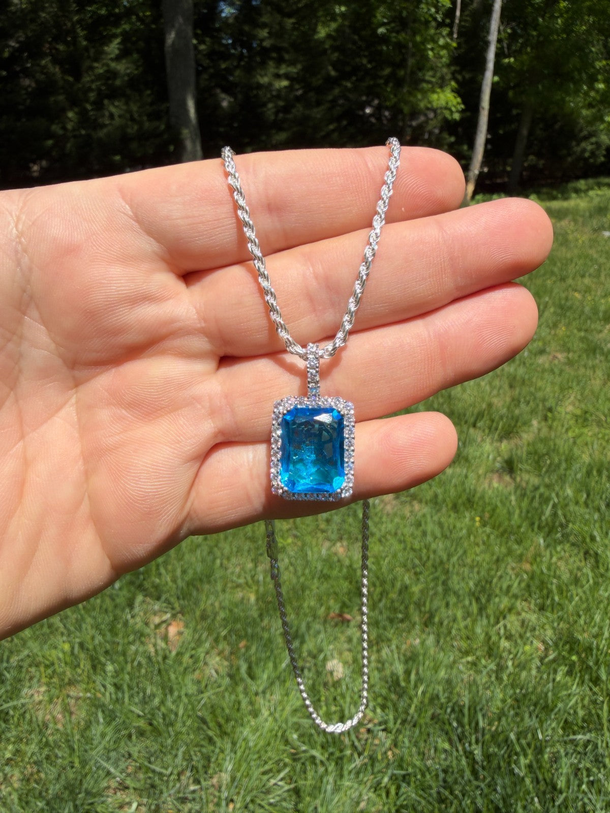 MOISSANITE Royalty Ocean Freeze Pendant - 925 Silver - Lab Aquamarine Stone
