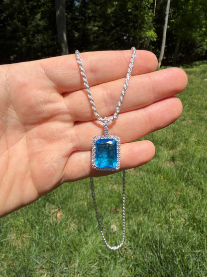 MOISSANITE Royalty Ocean Freeze Pendant - 925 Silver - Lab Aquamarine Stone