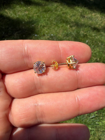 MOISSANITE Upside Down Reverse Set Pushback Stud Earrings - 14k Gold Vermeil 925 Silver - 5mm-8mm - 1-4ct