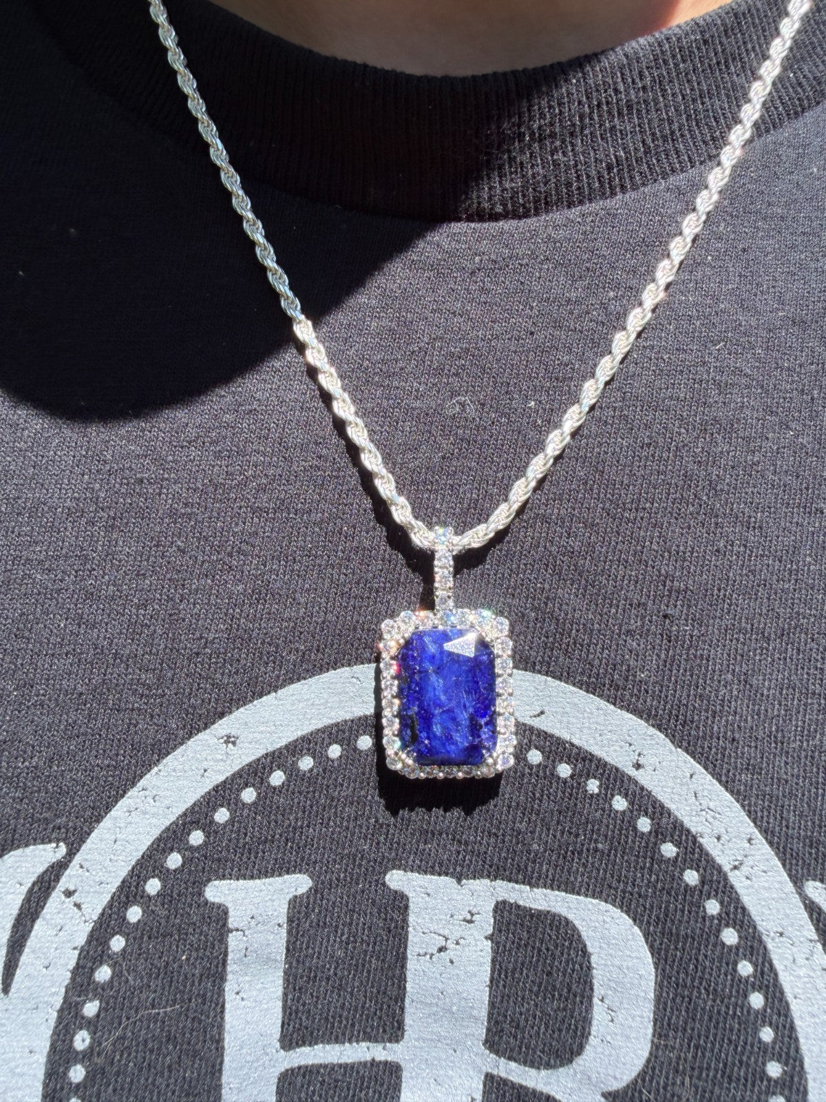 MOISSANITE Royalty Midnight Ocean Pendant - 925 Silver - Genuine Blue Sapphire Stone
