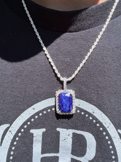 MOISSANITE Royalty Midnight Ocean Pendant - 925 Silver - Genuine Blue Sapphire Stone