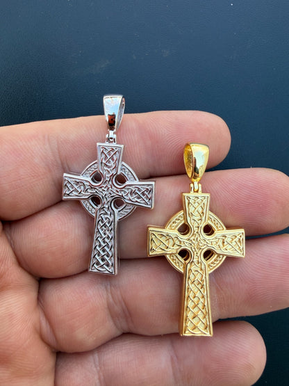 Handmade Viking Celtic Cross Pendant - 14k Gold Vermeil 925 Silver - Medium 1.75"