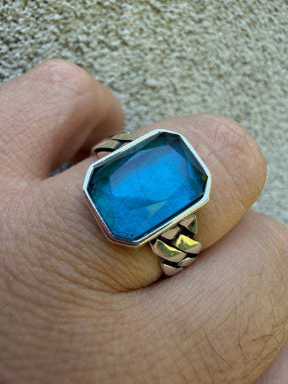 Havana Cuban Ring - 925 Silver - Lab Aquamarine Stone