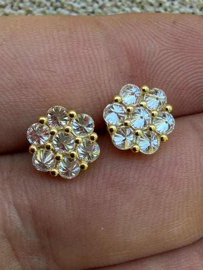 MOISSANITE Upside Down Reverse Set Cluster Iced Out Honeycomb Set Earrings - 14k Gold Vermeil 925 Silver - 6mm -11mm