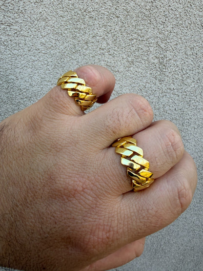 Classic 11.5mm Prong Miami Cuban Eternity Band Ring - 14k Gold Vermeil 925 Silver - Plain