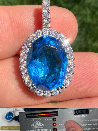 MOISSANITE Royalty Ocean Freeze Pendant - 925 Silver - Oval Lab Aquamarine Stone