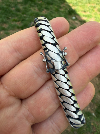 Custom 3 Link Miami Cuban Python Bracelet - Oxidized 925 Sterling Silver - 7"-9" - 12mm