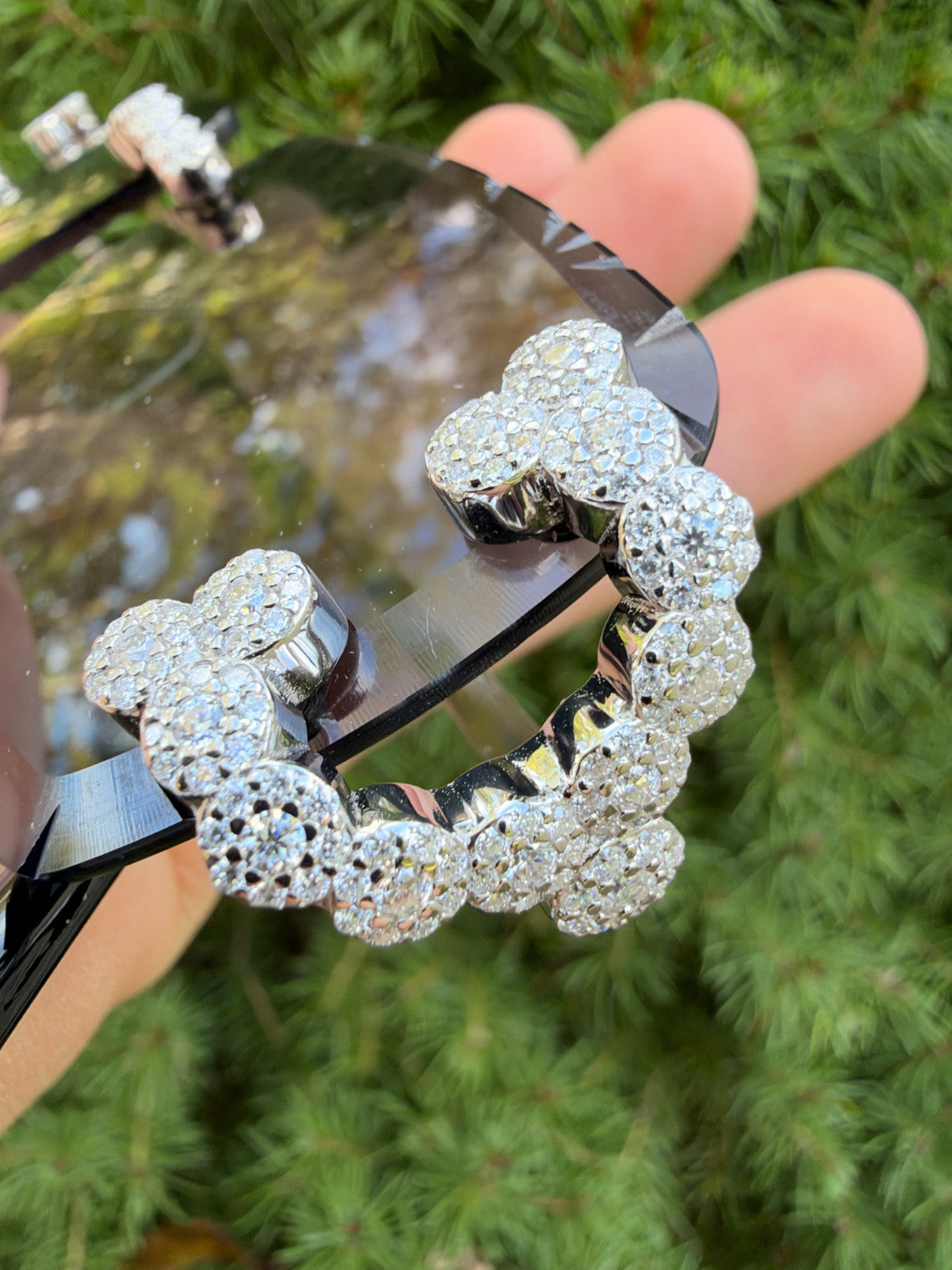 MOISSANITE Cluster Custom Iced Out Sunglasses - 925 Silver Buffs - Black