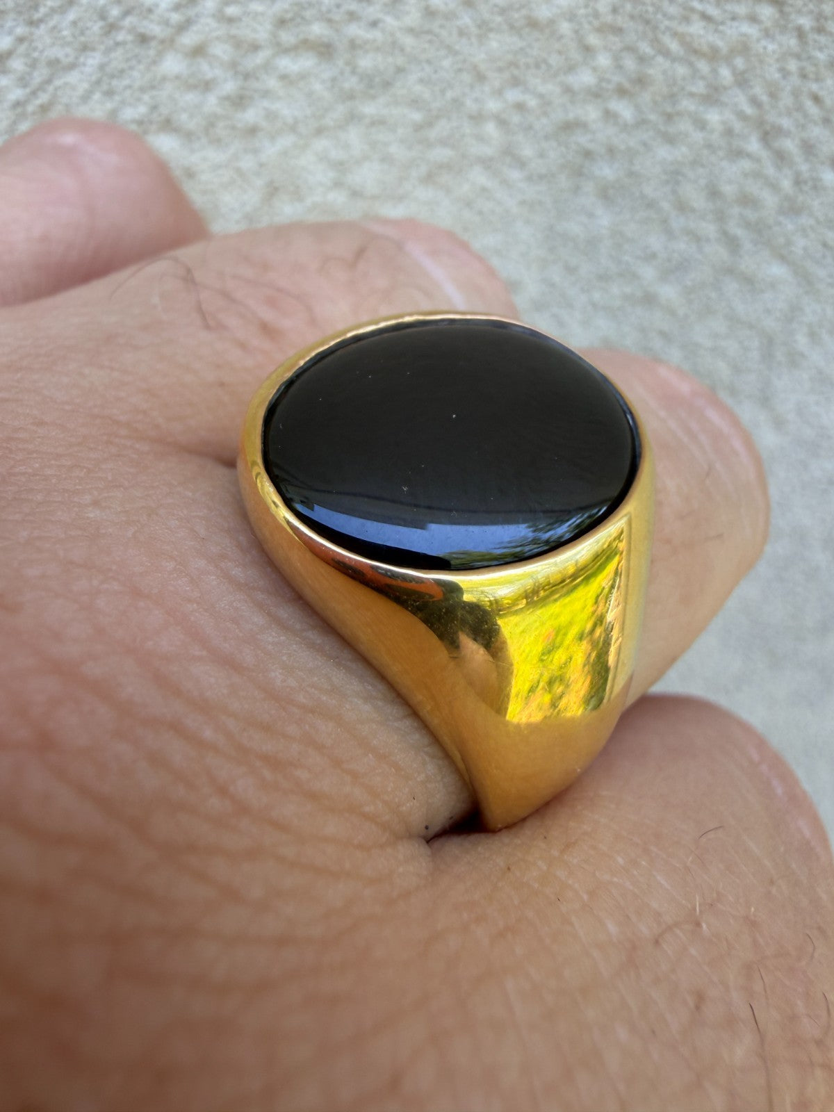 Shadow Boss Ring - 14k Gold Vermeil 925 Silver - Genuine Black Onyx Stone