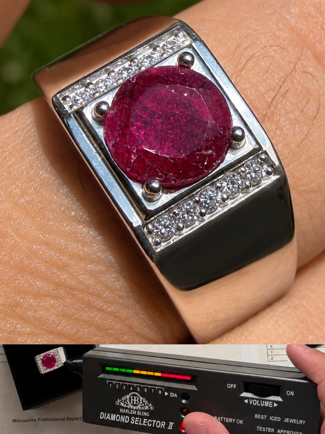 MOISSANITE Monarch Ring - 925 Silver - Genuine Red Ruby Stone