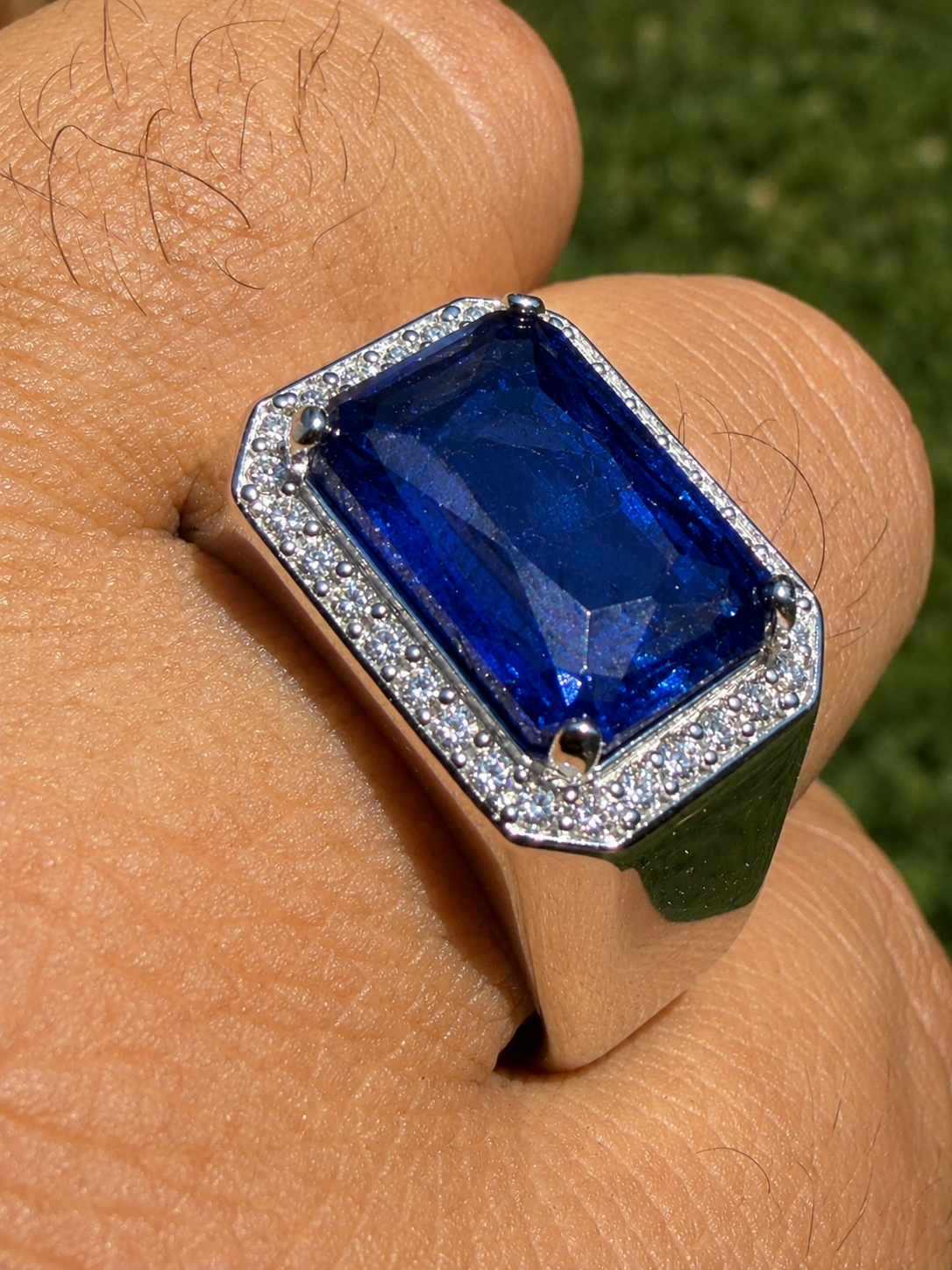 MOISSANITE Fortress Ring - 925 Silver - Genuine Blue Sapphire Stone