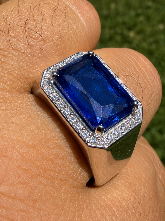 MOISSANITE Fortress Ring - 925 Silver - Genuine Blue Sapphire Stone