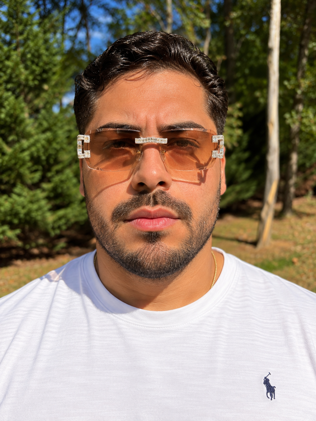 MOISSANITE Baguette Custom Iced Out Sunglasses - 925 Silver Buffs - Light Brown
