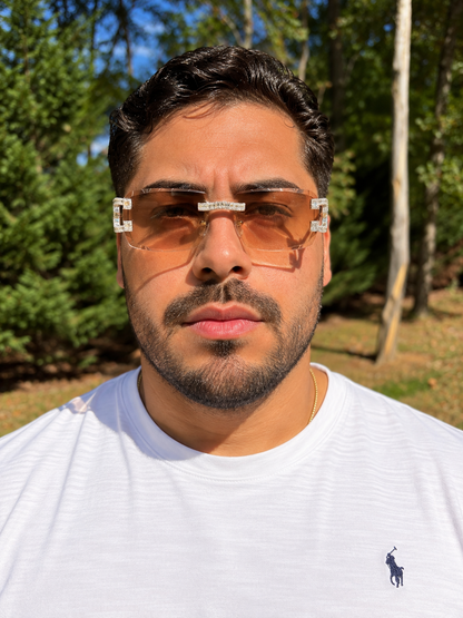 MOISSANITE Baguette Custom Iced Out Sunglasses - 925 Silver Buffs - Light Brown