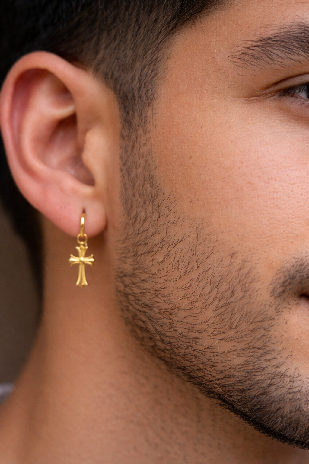 Hearts Of Chrome Studs W. Dangle Cross Earrings - 14k Gold Vermeil 925 Silver