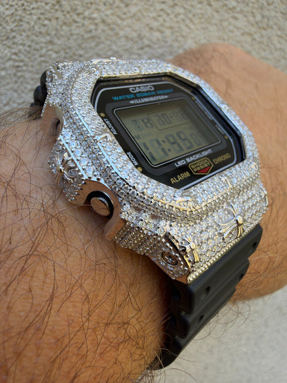 MOISSANITE Real 925 Silver Iced Casio G Shock DW-5600UE Cross Hip Hop Watch