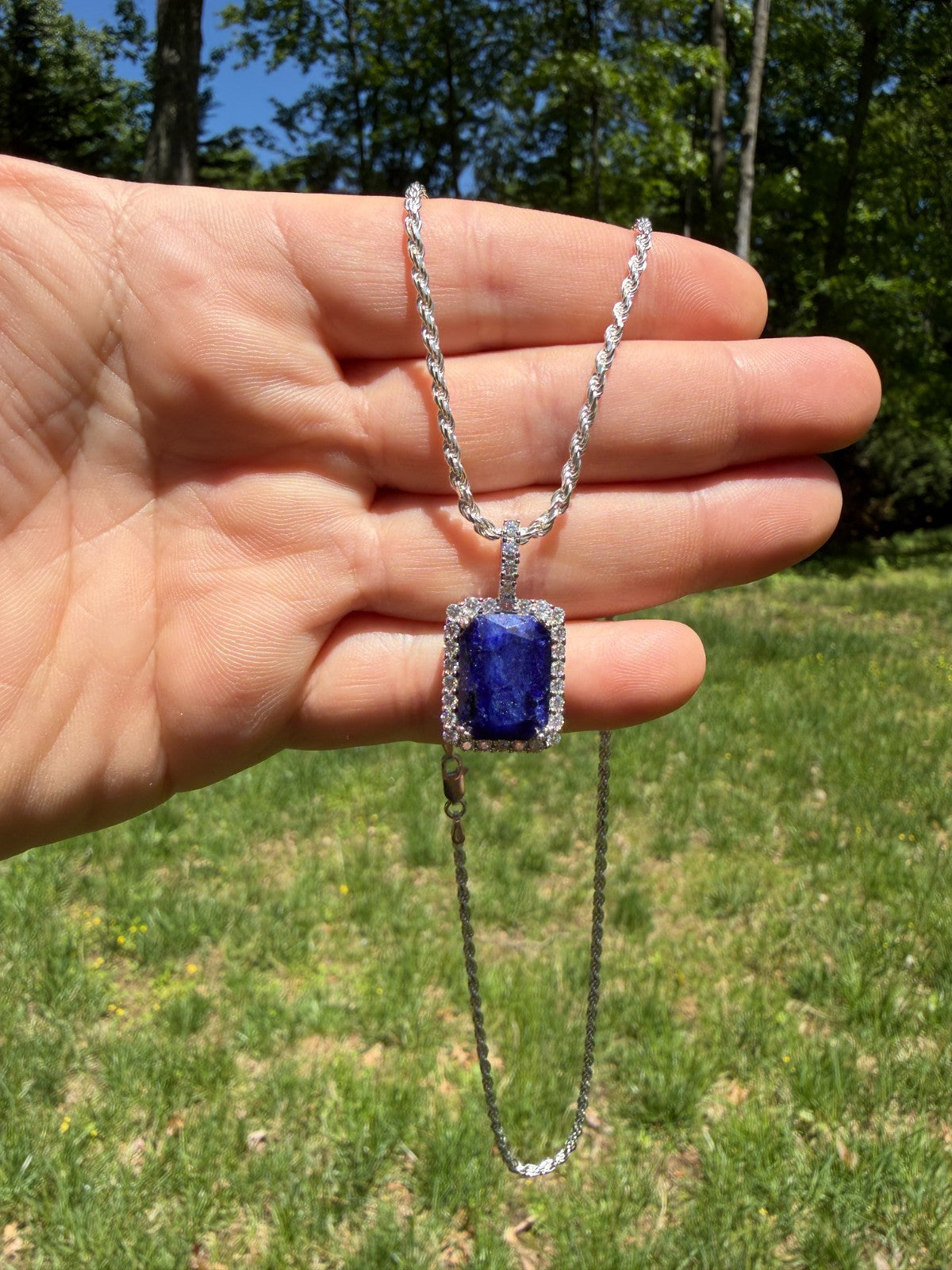 MOISSANITE Royalty Midnight Ocean Pendant - 925 Silver - Genuine Blue Sapphire Stone