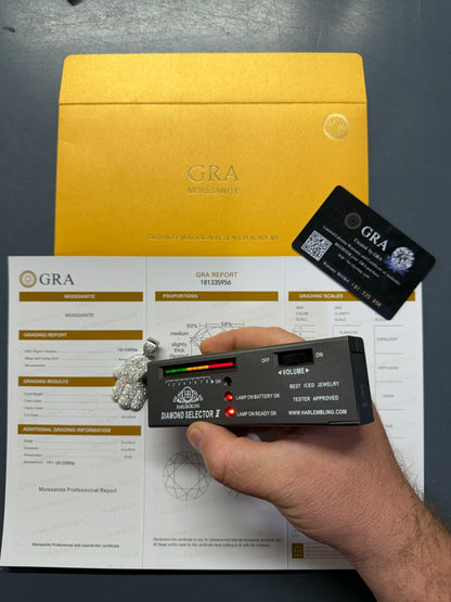 MOISSANITE Mosaic Setting Hamsa W. Evil Eye Pendant - 14k Yellow Gold Vermeil Or 925 Silver - Medium 2"