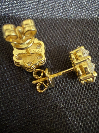 MOISSANITE Upside Down Reverse Set Cluster Iced Out Honeycomb Set Earrings - 14k Gold Vermeil 925 Silver - 6mm -11mm