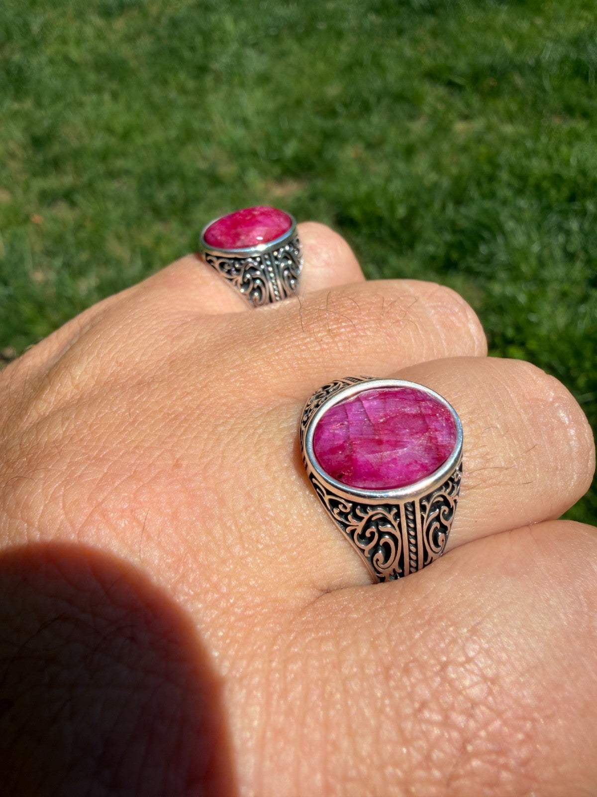 Columbian King Ring - 925 Silver Oxidized - Genuine Red Ruby Stone