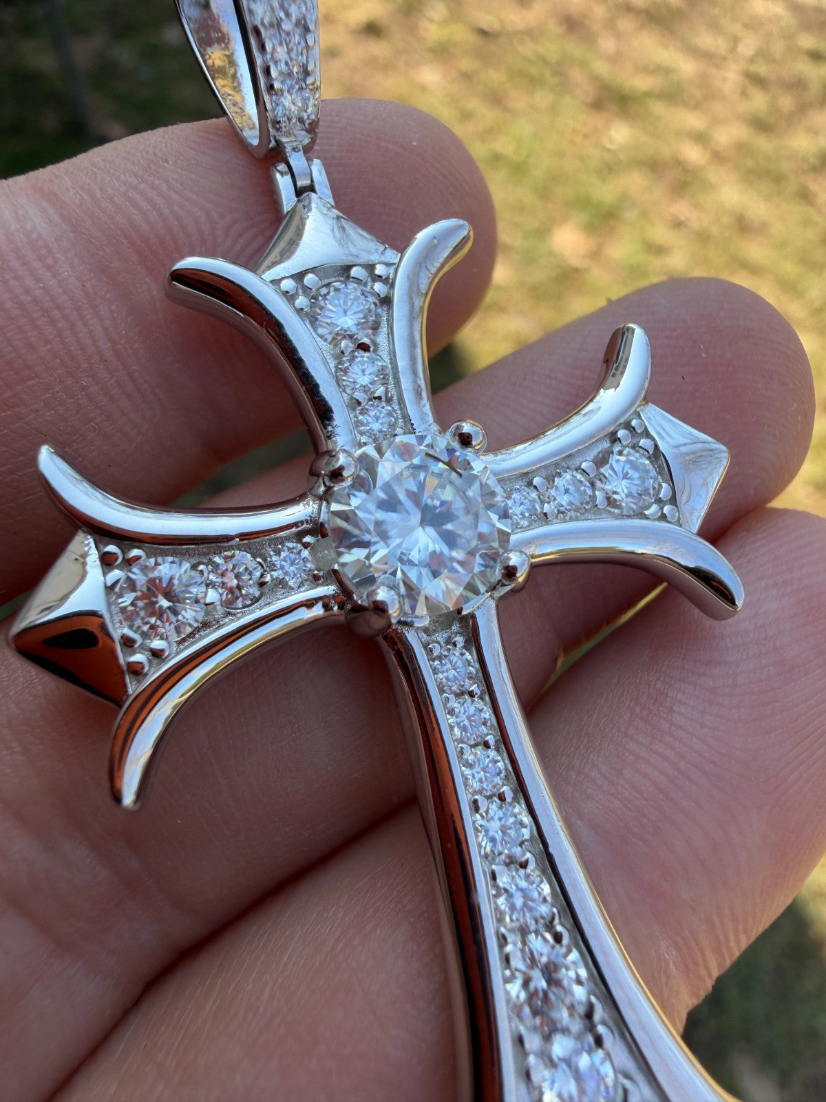 MOISSANITE Hearts Chrome Cross Pendant - 925 Silver - 3 Sizes 1