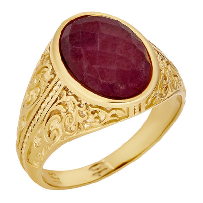 Columbian King Ring - 14k Gold Vermeil 925 Silver - Genuine Red Ruby Stone