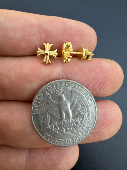 Hearts Of Chrome Cross Earrings - 14k Gold Vermeil 925 Silver - 8mm