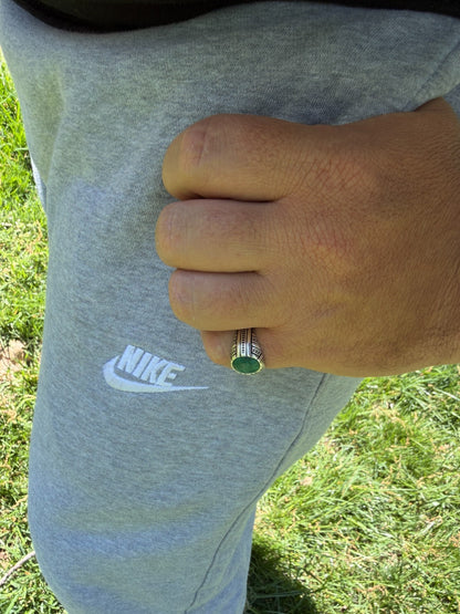 Royal Dynasty Ring - 925 Silver Oxidized - Genuine Green Emerald Stone