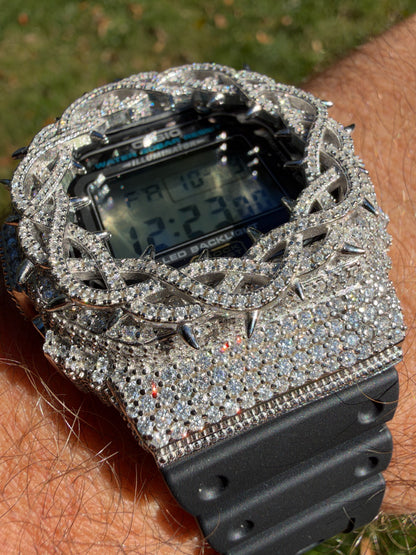 MOISSANITE Real 925 Silver Iced Casio G Shock DW-5600UE Crown of Thorns Watch