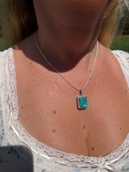 MOISSANITE Royalty Ocean Freeze Pendant - 925 Silver - Genuine Blue Turquoise Stone