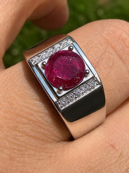 MOISSANITE Monarch Ring - 925 Silver - Genuine Red Ruby Stone
