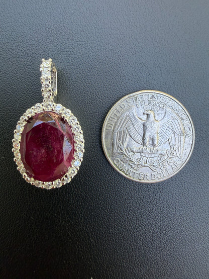 MOISSANITE Royalty Red Ruby Pendant - 925 Silver - Oval Genuine Red Ruby Stone