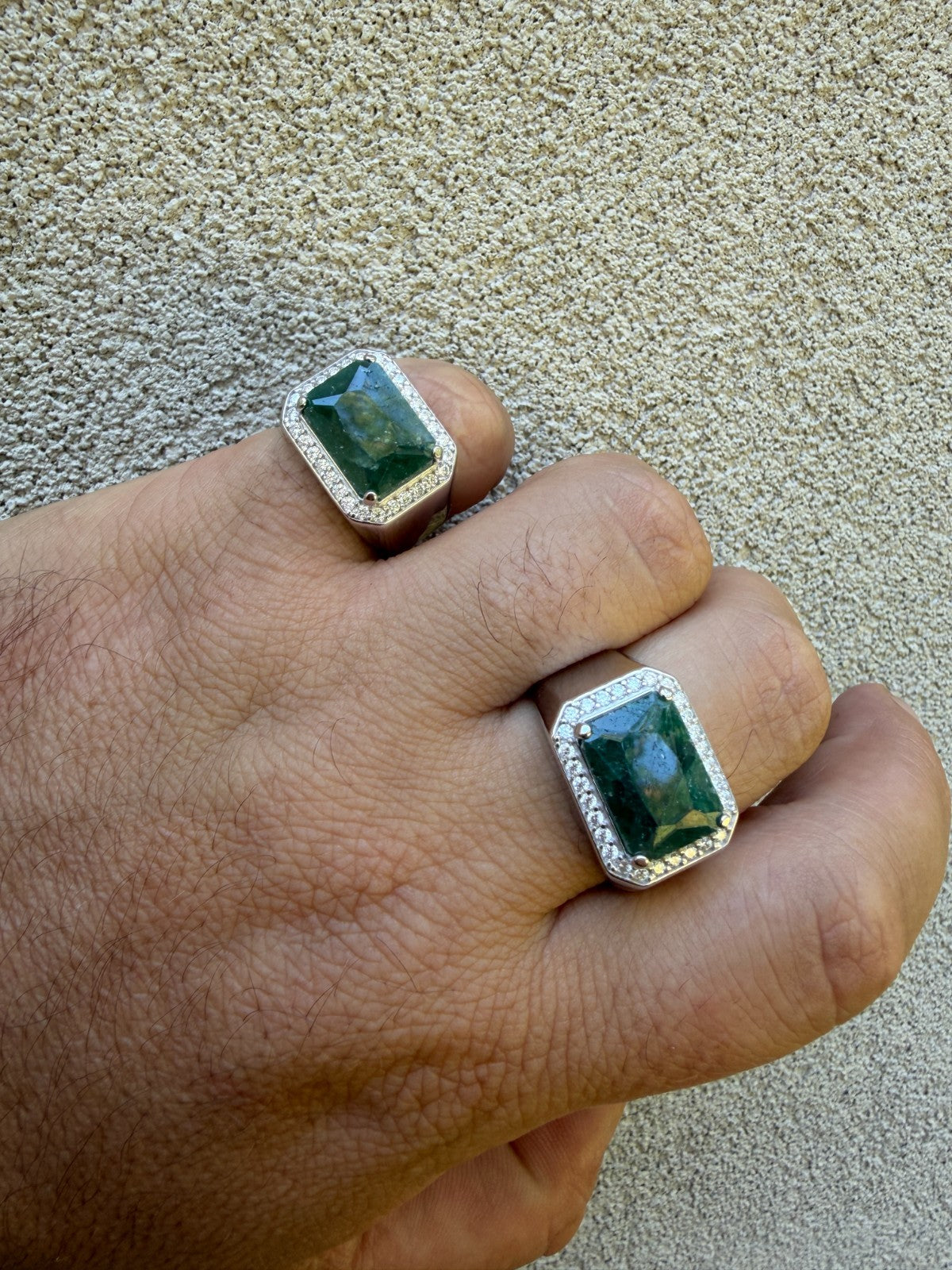 MOISSANITE Fortress Ring - 925 Silver - Genuine Green Emerald Stone