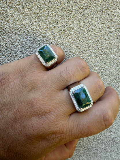 MOISSANITE Fortress Ring - 925 Silver - Genuine Green Emerald Stone