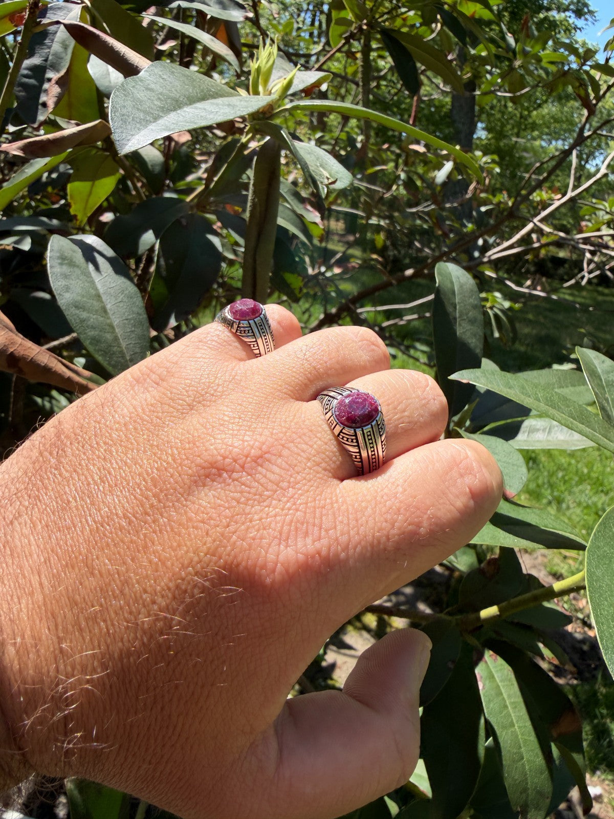 Navajo Tribe Ring - 925 Silver Oxidized - Genuine Red Ruby Stone